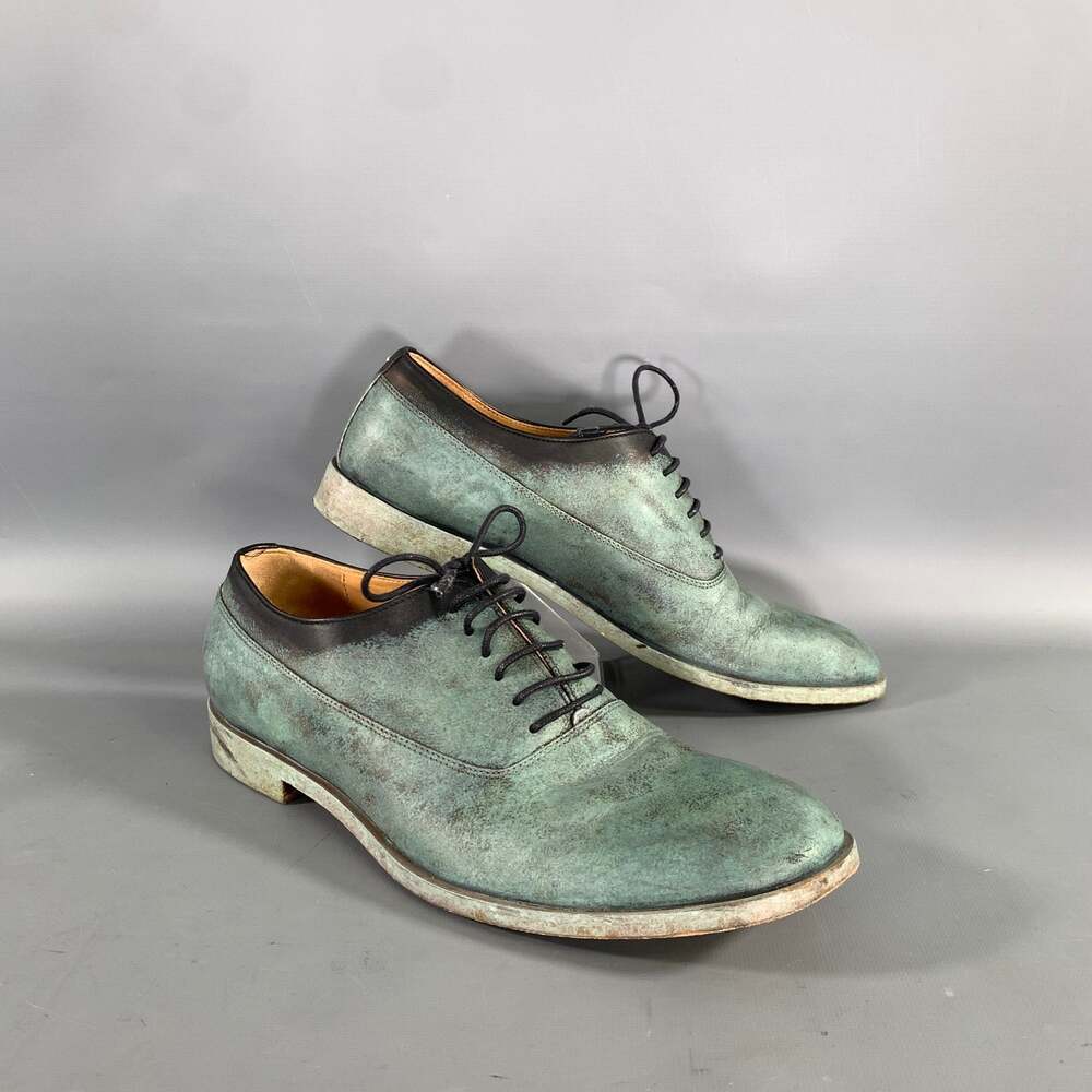 MAISON MARTIN MARGIELA Size 8 Turquoise Teal Painted Leather Lace Lace Up Shoes
